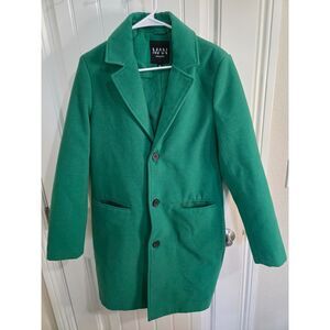BoohooMAN Men’s Medium Green Overcoat Longline 3 Button Notch Lapel Coat
